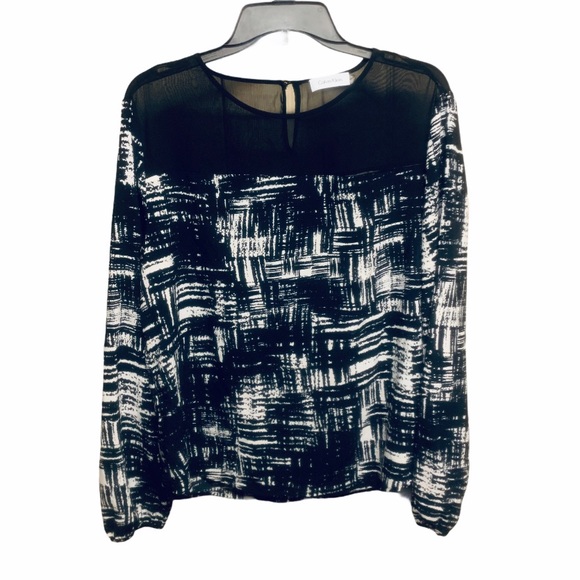 Calvin Klein Tops - CALVIN KLEIN Black & White Paint Smear Sheer Top